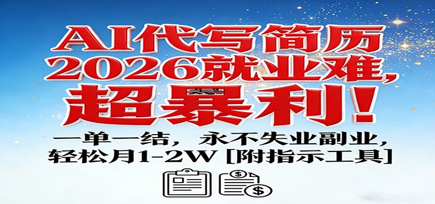 AI代写简历，2026就业难，超暴利！一单一结，永不失业副业，轻松月1-2W【附指令工具】-网创联盟云网创