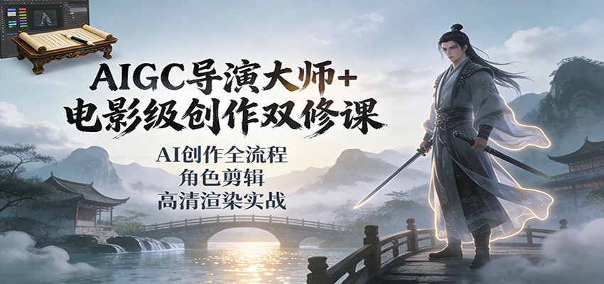 AIGC导演大师+电影级创作双修课：AI创作全流程、角色剪辑、高清渲染实战-网创联盟云网创