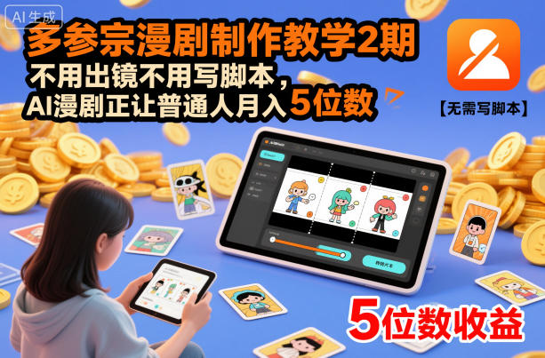 多参宗漫剧制作教学2期，不用出镜不用写脚本，AI漫剧正让普通人月入5位数(更新)-网创联盟云网创