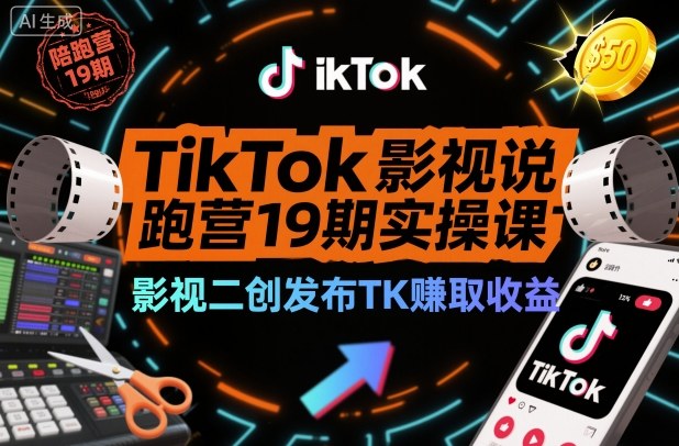 TikTok影视解说陪跑营19期实操课,影视二创发布TK賺取收益,万播收益50美金(更新)-网创联盟云网创