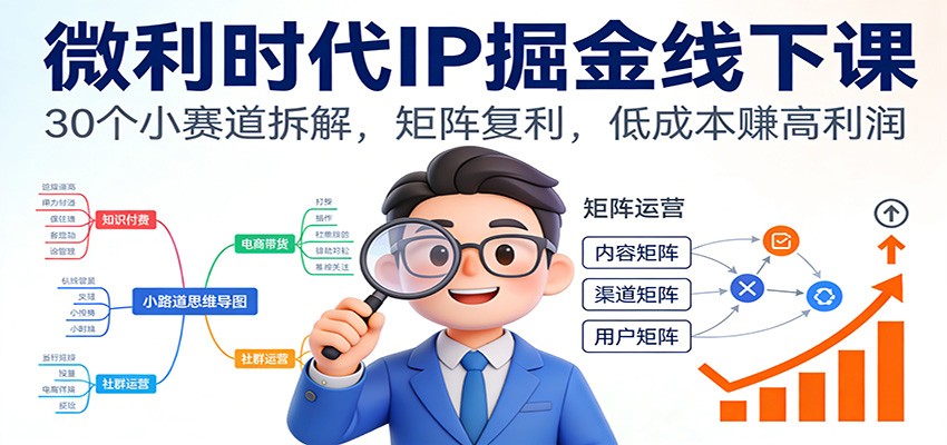 微利时代IP掘金线下课：30个小赛道拆解，矩阵复利，低成本赚高利润-网创联盟云网创