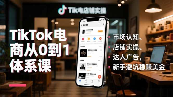 TikTok电商从0到1体系课,市场认知、店铺实操、达人广告,新手避坑稳赚美金-网创联盟云网创