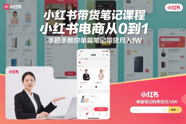 小红书带货笔记课程,小红书电商从0到1,手把手教你单篇笔记带货月入1W-网创联盟云网创