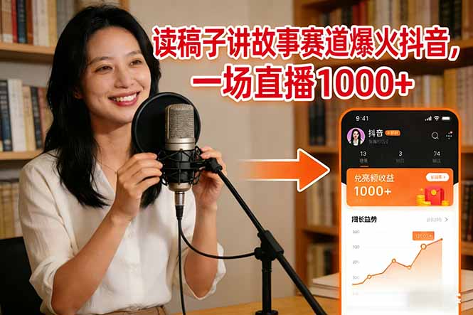 读稿子讲故事赛道爆火抖音，一场直播日入1000+-网创联盟云网创