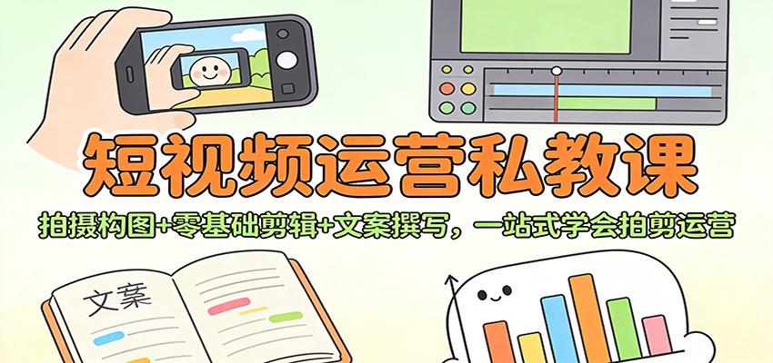 短视频运营私教课：拍摄构图+零基础剪辑 +文案撰写，一站式学会拍剪运营-网创联盟云网创