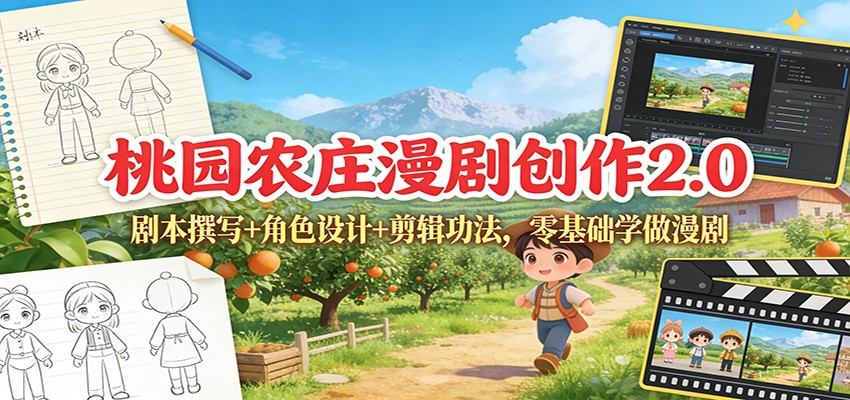 桃园农庄漫剧创作2.0：剧本撰写+角色设计+剪辑功法，零基础学做漫剧-网创联盟云网创
