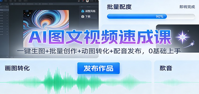 AI图文视频速成课：一键生图+批量创作+动图转化+配音发布，0基础上手-网创联盟云网创