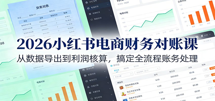 2026小红书电商财务对账课：从数据导出到利润核算，搞定全流程账务处理-网创联盟云网创