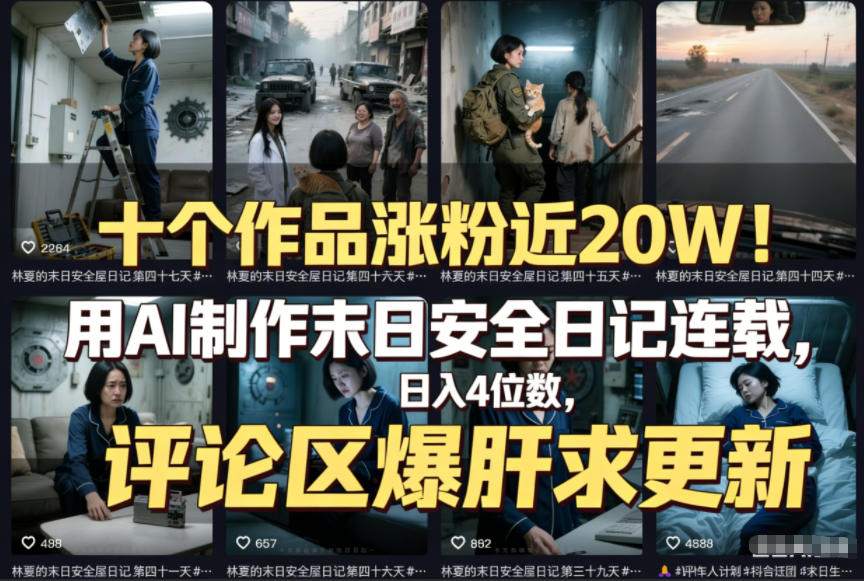 十个作品涨粉近20W!用AI制作末日安全日记连载,日入4位数,评论区爆肝求更新(附详细步骤)-网创联盟云网创