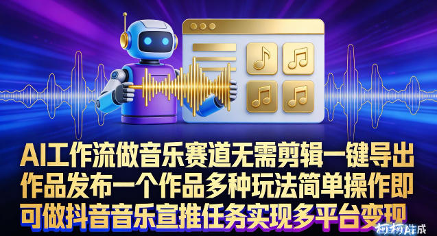 AI工作流做音乐赛道，无需剪辑，一键导出作品发布，一个作品多种玩法，简单操作即可做抖音音乐宣推任务-网创联盟云网创