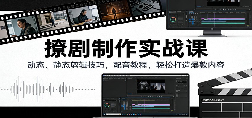 撩剧制作实战课：动态、静态剪辑技巧，配音教程，轻松打造爆款内容-网创联盟云网创