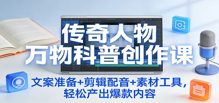 传奇人物万物科普创作课：文案准备+剪辑配音+素材工具，轻松产出爆款内容-网创联盟云网创