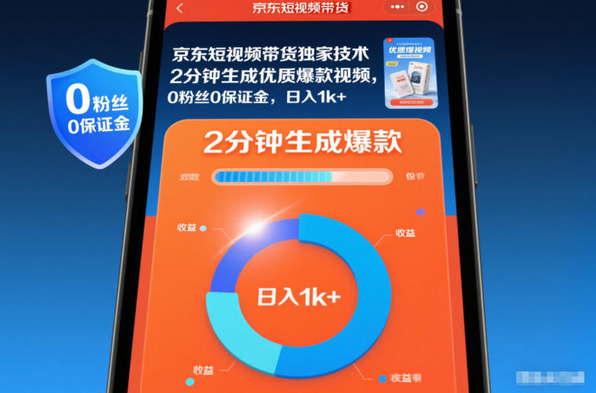 京东短视频带货独家技术,2分钟生成一条优质爆款视频,0粉丝0保证金,日入1k+【揭秘】-网创联盟云网创
