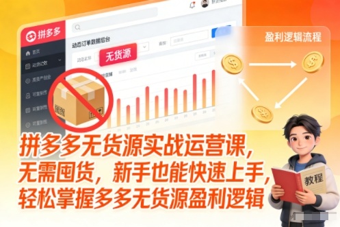 拼多多无货源实战运营课,无需囤货,新手也能快速上手,轻松掌握多多无货源盈利逻辑-网创联盟云网创