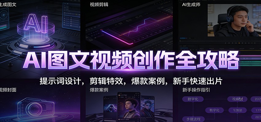 AI图文视频创作全攻略：提示词设计，剪辑特效，爆款案例，新手快速出片-网创联盟云网创