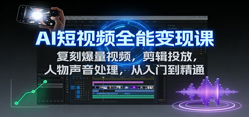 AI短视频全能变现课:复刻爆量视频,剪辑投放,人物声音处理,从入门到精通-网创联盟云网创
