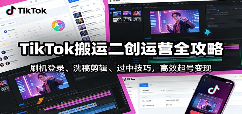 TikTok搬运二创运营全攻略：刷机登录、洗稿剪辑 、过中技巧，高效起号变现-网创联盟云网创