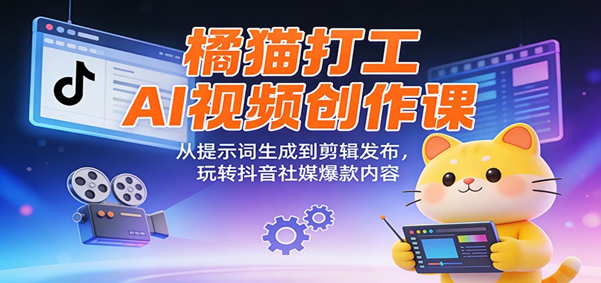 橘猫打工AI视频创作课：从提示词生成到剪辑发布，玩转抖音社媒爆款内容-网创联盟云网创